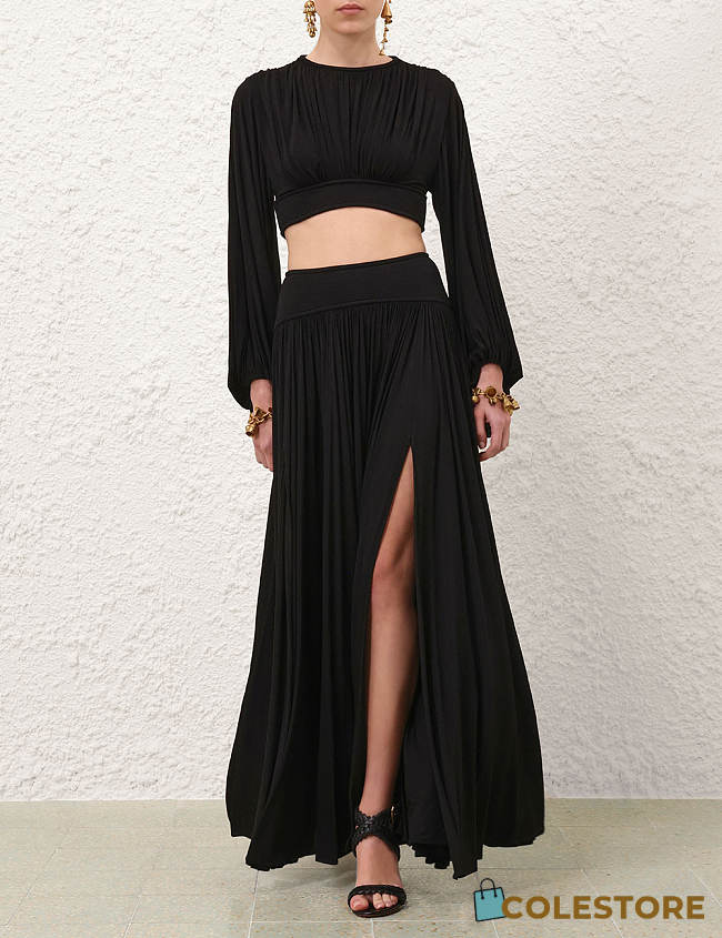 Colestore  Zimmermann Hypnotic Batwing Bodice Black + Gathered Maxi Skirt Black - 1