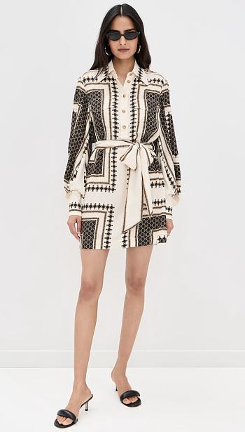 Colestore Zimmermann Scarf Mini Dress Black Geo Print 