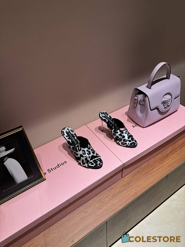 Colestore Dolce & Gabbana Leopard-print Black & White Satin Mules - 1