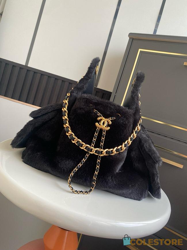 Colestore Chanel 25 Small Handbag Fur Calfskin & Gold-Tone Metal Black 30x26x14cm - 1