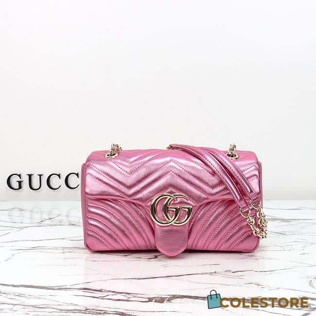 Colestore Gucci GG Marmont Medium Shoulder Bag Bright Pink Lamé Leather  26x15x7cm - 1