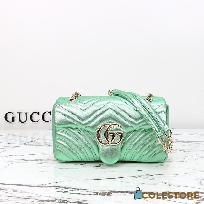Colestore Gucci GG Marmont Medium Shoulder Bag  Pale Green Lamé Leather  26x15x7cm - 1