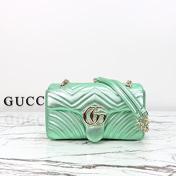 Colestore Gucci GG Marmont Medium Shoulder Bag  Pale Green Lamé Leather  26x15x7cm