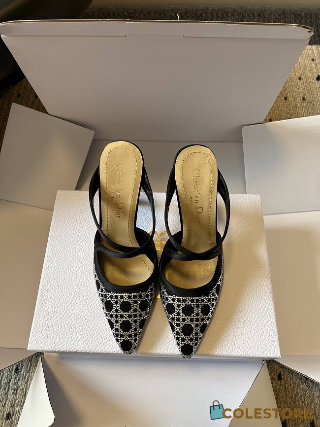 Colestore  Dior Dior Capture Heeled Mule Black Satin with Silver-Tone - 1