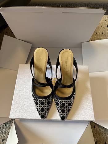 Colestore  Dior Dior Capture Heeled Mule Black Satin with Silver-Tone