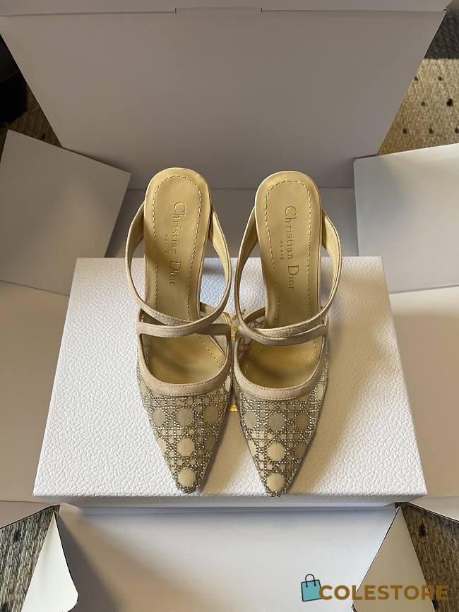 Colestore Dior Capture Heeled Mule Nude Satin with Strass Cannage - 1