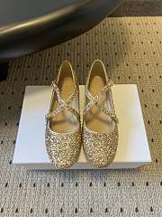 Colestore Very Dior Ballet Flat Gold-Tone Laminated Lambskin and Glitter  - 1