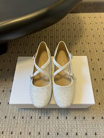 Colestore Very Dior Ballet Flat White-Tone Laminated Lambskin and Glitter 