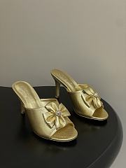 Colestore Chanel Satin Bow Pearl CC Mule Heels Gold 8.5cm - 1