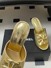 Colestore Chanel Satin Bow Pearl CC Mule Heels Gold 8.5cm - 6
