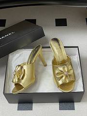 Colestore Chanel Satin Bow Pearl CC Mule Heels Gold 8.5cm - 5
