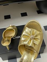 Colestore Chanel Satin Bow Pearl CC Mule Heels Gold 8.5cm - 4