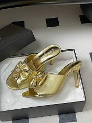 Colestore Chanel Satin Bow Pearl CC Mule Heels Gold 8.5cm - 3
