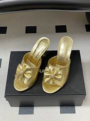 Colestore Chanel Satin Bow Pearl CC Mule Heels Gold 8.5cm - 2