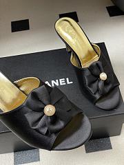 Colestore Chanel Satin Bow Pearl CC Mule Heels Black 8.5cm - 4