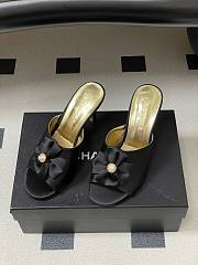 Colestore Chanel Satin Bow Pearl CC Mule Heels Black 8.5cm - 3