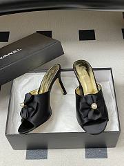 Colestore Chanel Satin Bow Pearl CC Mule Heels Black 8.5cm - 5