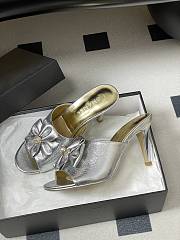 Colestore Chanel Satin Bow Pearl CC Mule Heels Silver 8.5cm - 6