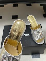 Colestore Chanel Satin Bow Pearl CC Mule Heels Silver 8.5cm - 3