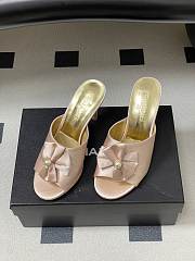 Colestore Chanel Satin Bow Pearl CC Mule Heels Powder Pink 8.5cm - 6