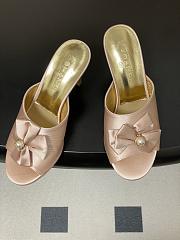 Colestore Chanel Satin Bow Pearl CC Mule Heels Powder Pink 8.5cm - 3