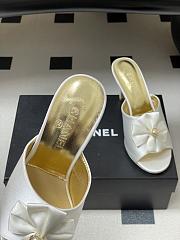 Colestore Chanel Satin Bow Pearl CC Mule Heels White 8.5cm - 6