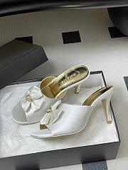 Colestore Chanel Satin Bow Pearl CC Mule Heels White 8.5cm - 5