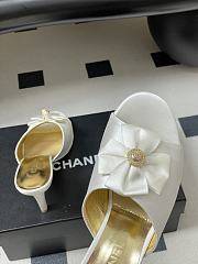 Colestore Chanel Satin Bow Pearl CC Mule Heels White 8.5cm - 4