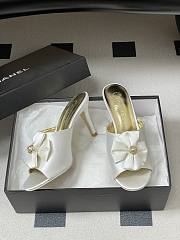 Colestore Chanel Satin Bow Pearl CC Mule Heels White 8.5cm - 3