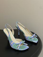 Colestore Dior Bow Slingback Heeled Sandal in Green and Blue Checkered Fabric - 1
