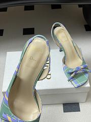 Colestore Dior Bow Slingback Heeled Sandal in Green and Blue Checkered Fabric - 6