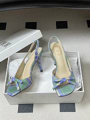 Colestore Dior Bow Slingback Heeled Sandal in Green and Blue Checkered Fabric - 2