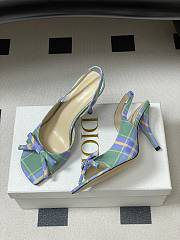 Colestore Dior Bow Slingback Heeled Sandal in Green and Blue Checkered Fabric - 5