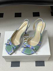 Colestore Dior Bow Slingback Heeled Sandal in Green and Blue Checkered Fabric - 4