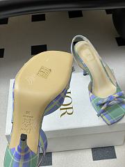 Colestore Dior Bow Slingback Heeled Sandal in Green and Blue Checkered Fabric - 3
