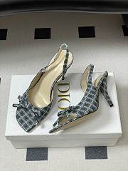 Colestore Dior Bow Slingback Heeled Sandal in Blue Checkered Fabric - 6