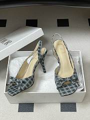 Colestore Dior Bow Slingback Heeled Sandal in Blue Checkered Fabric - 4