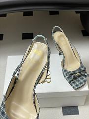 Colestore Dior Bow Slingback Heeled Sandal in Blue Checkered Fabric - 5