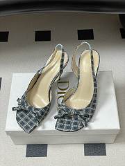 Colestore Dior Bow Slingback Heeled Sandal in Blue Checkered Fabric - 2