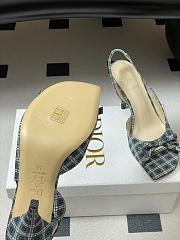 Colestore Dior Bow Slingback Heeled Sandal in Blue Checkered Fabric - 3