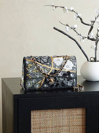 Colestore Chanel Classic 11.12 handbag, Satin, sequins, glass pearls & gold 15.5×25.5×6.5cm