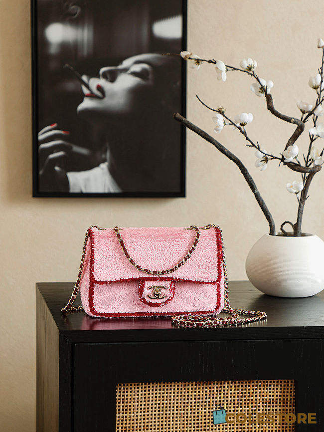 Colestore Chanel Foldable flap bag Sequins & Gold-Plated Metal Pink & Red 20x13x7cm - 1