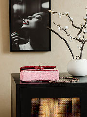 Colestore Chanel Foldable flap bag Sequins & Gold-Plated Metal Pink & Red 20x13x7cm - 3