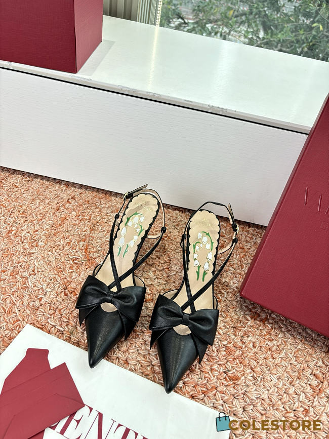 Colestore Valentino Bowow Slingback Pumps In Kidskin 85mm  in Black  - 1