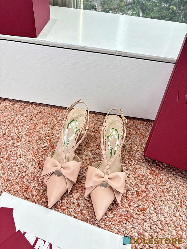 Colestore Valentino Bowow Slingback Pumps In Kidskin 85mm in Rose Cannelle - 1