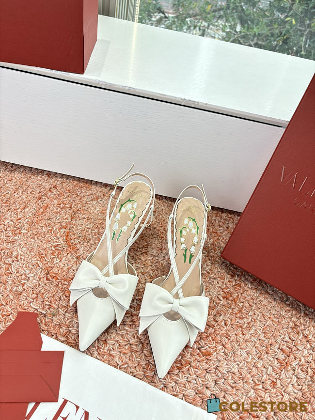 Colestore Valentino Bowow Slingback Pumps In Kidskin 85mm  in White - 1