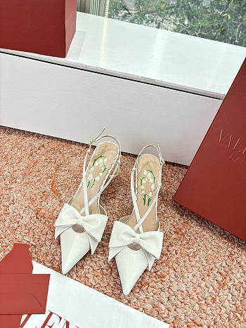 Colestore Valentino Bowow Slingback Pumps In Kidskin 85mm  in White