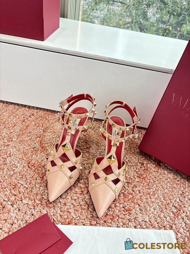 Colestore Valentino Studdy Kidskin Pumps 100mm in Pink - 1