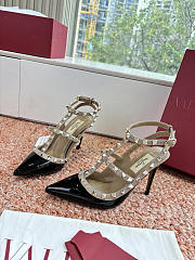 Colestore Valentino Patent Rockstud Caged Pump 100mm in Black/Poudre - 1
