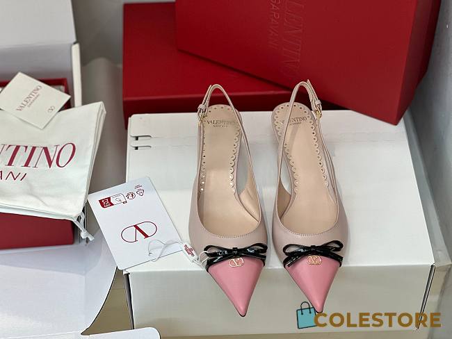 Colestore Valentino Bepointy Slingback Pump In Patent Leather And Kidskin 45mm Pink - 1